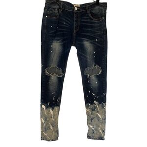 KDNK XXL 38 Distressed Paint Splatter Bleach Wash Jeans Men’s Streetwear Denim